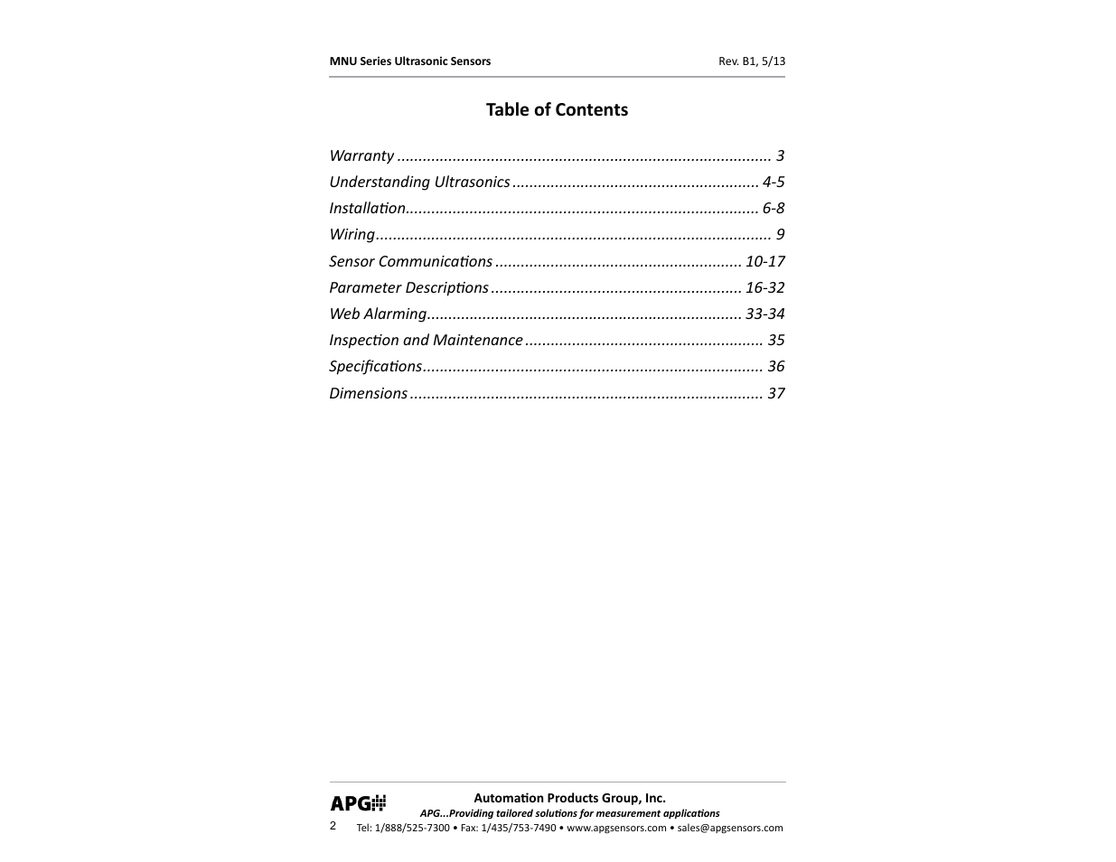 APG MNU Slave Sensor user manual User Manual | Page 2 / 40