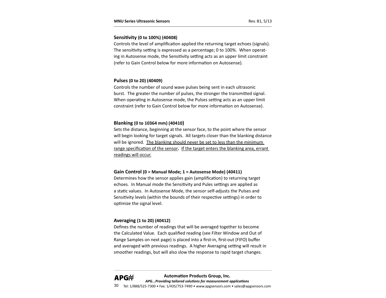 APG MNU Slave Sensor user manual User Manual | Page 30 / 40