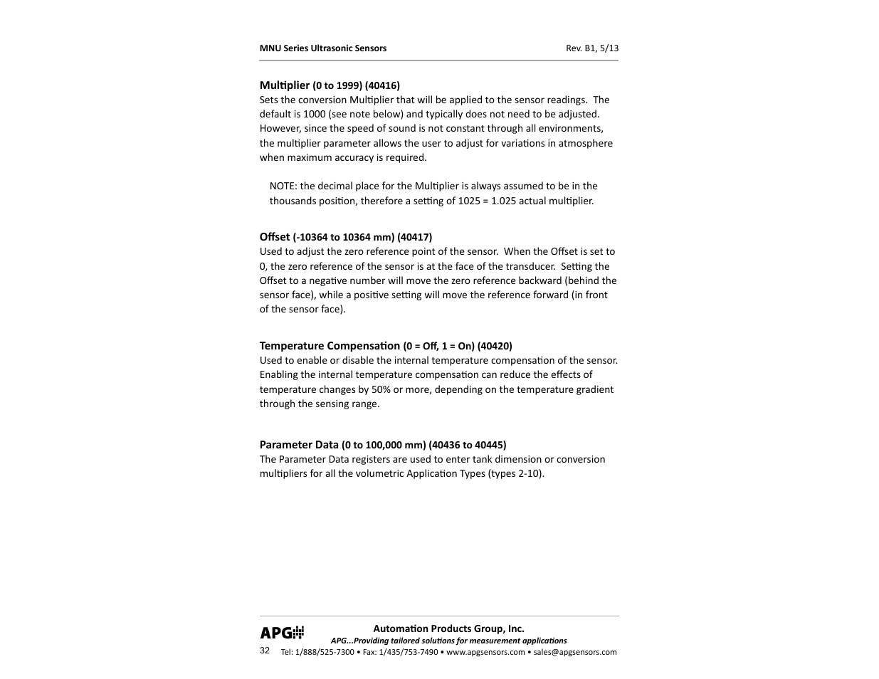 APG MNU Slave Sensor user manual User Manual | Page 32 / 40