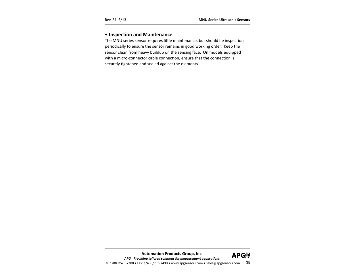 Inspec! on and maintenance | APG MNU Slave Sensor user manual User Manual | Page 35 / 40