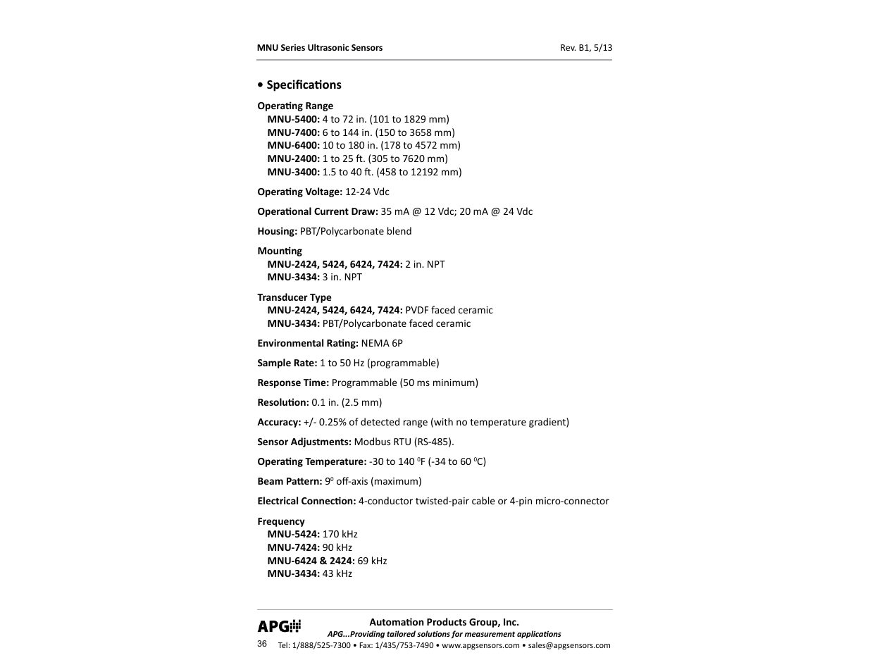 APG MNU Slave Sensor user manual User Manual | Page 36 / 40