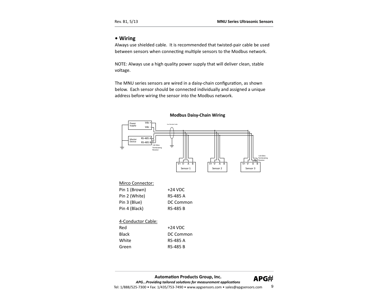 Wiring | APG MNU Slave Sensor user manual User Manual | Page 9 / 40