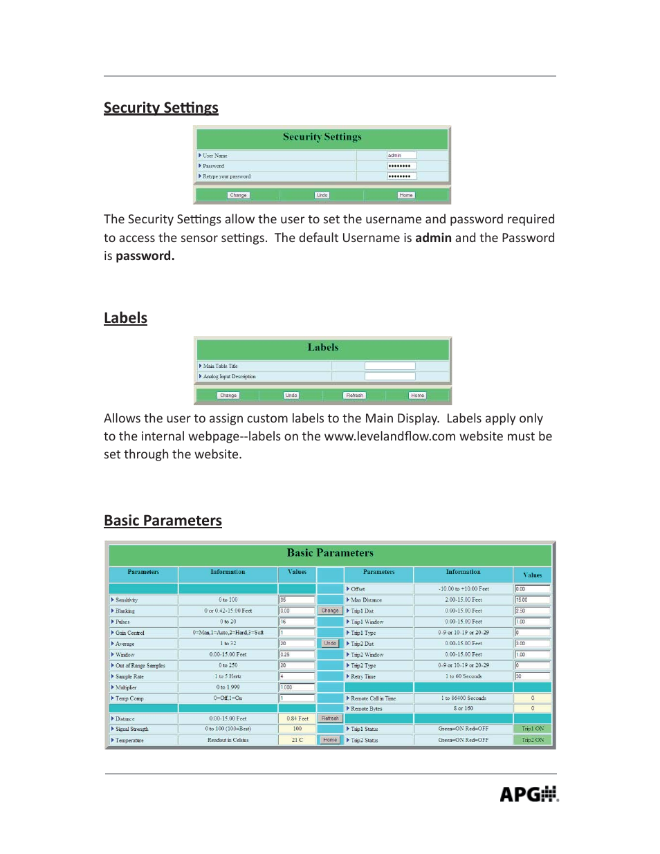 Security se ngs labels basic parameters | APG LOE Master Sensor user manual User Manual | Page 11 / 36