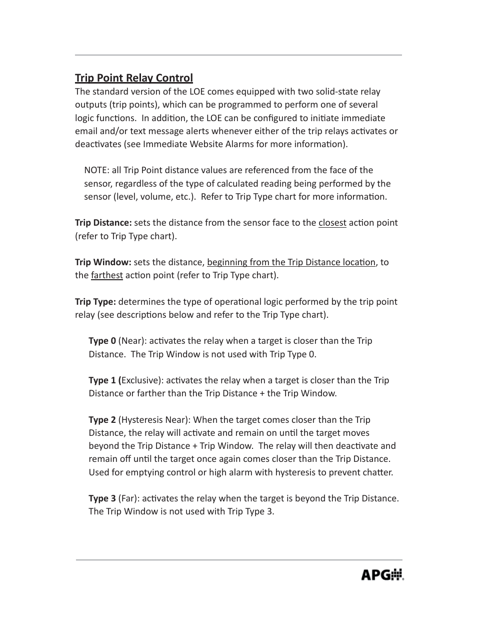 Trip point relay control | APG LOE Master Sensor user manual User Manual | Page 15 / 36