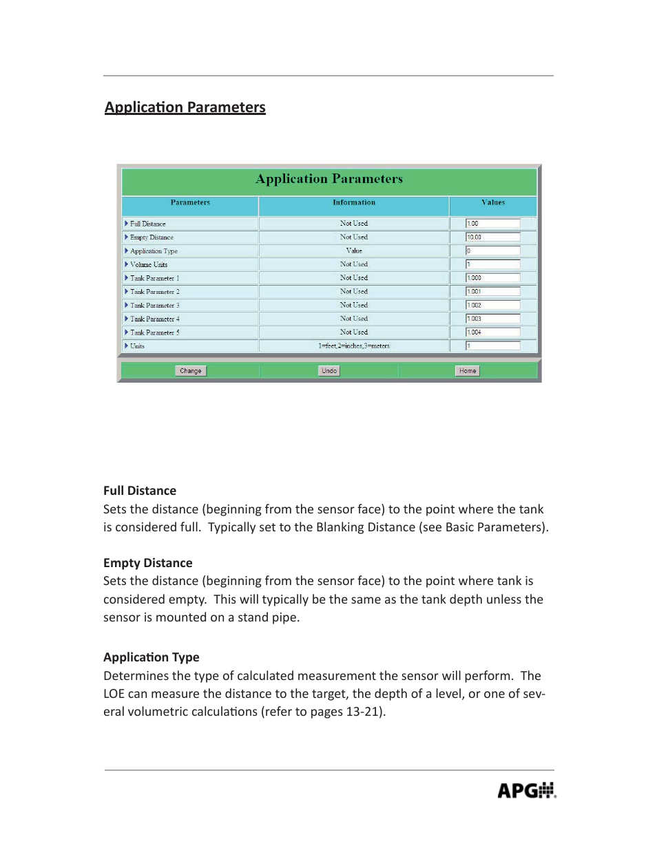 Applica on parameters | APG LOE Master Sensor user manual User Manual | Page 19 / 36