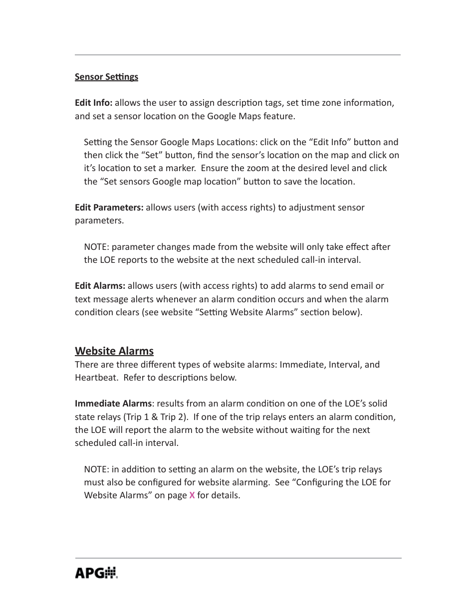 Website alarms | APG LOE Master Sensor user manual User Manual | Page 28 / 36