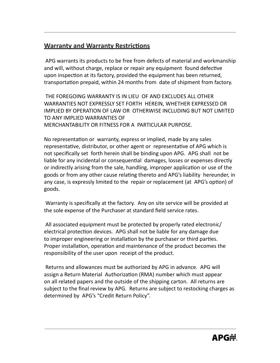 Warranty and warranty restric ons | APG LOE Master Sensor user manual User Manual | Page 3 / 36