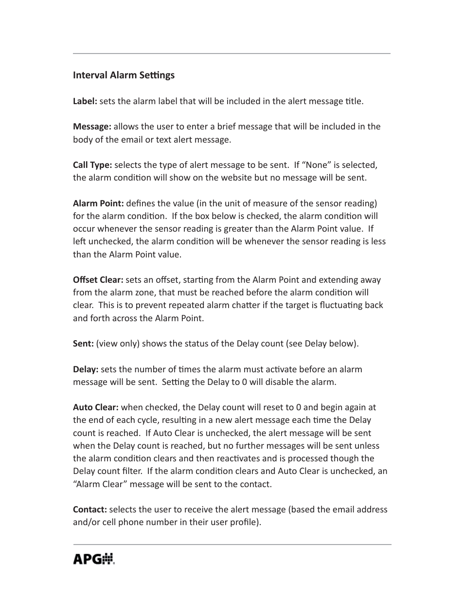 Interval alarm se ngs | APG LOE Master Sensor user manual User Manual | Page 30 / 36