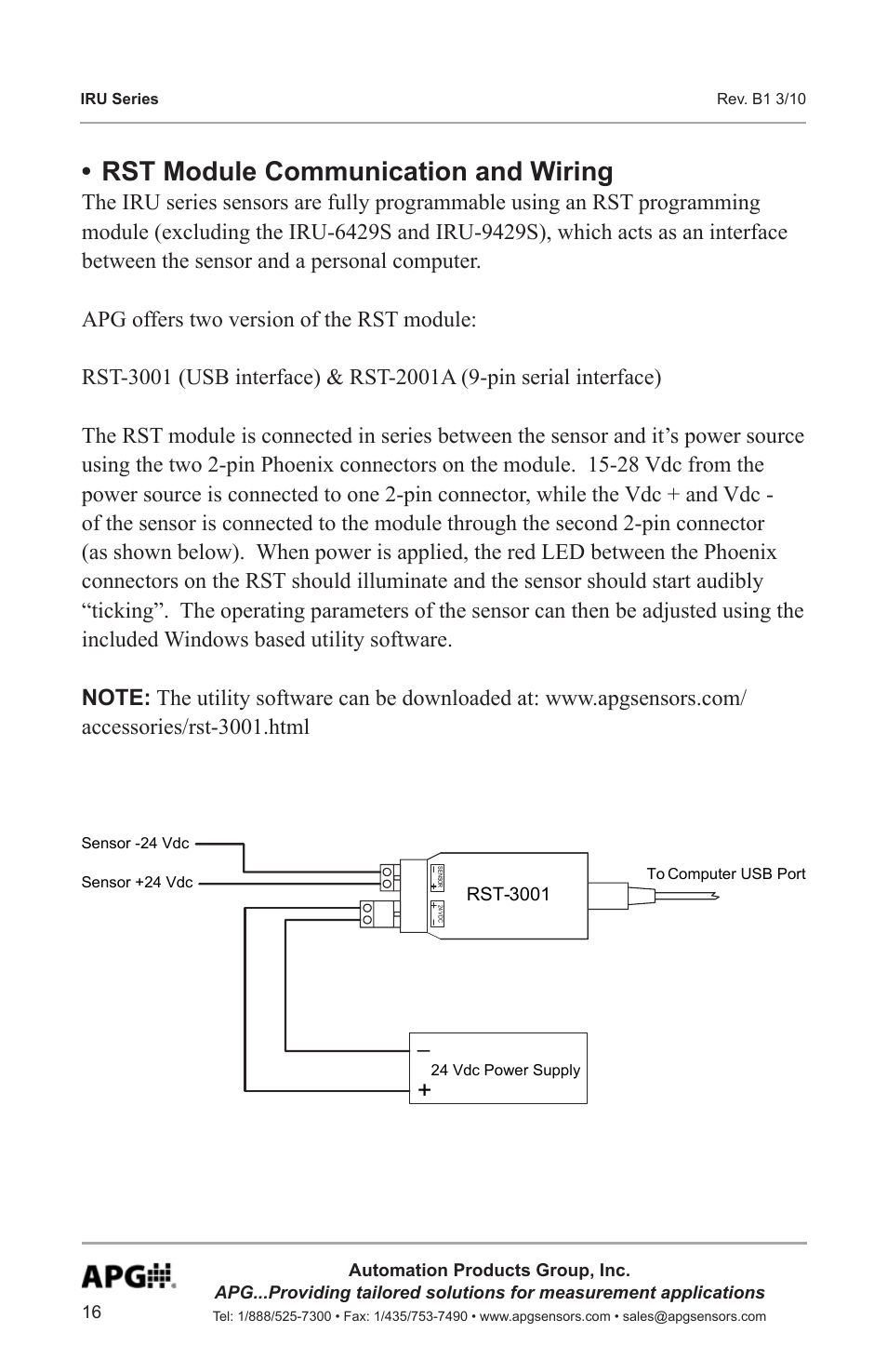 Rst module communication and wiring | APG IRU-9400 user manual User Manual | Page 16 / 42