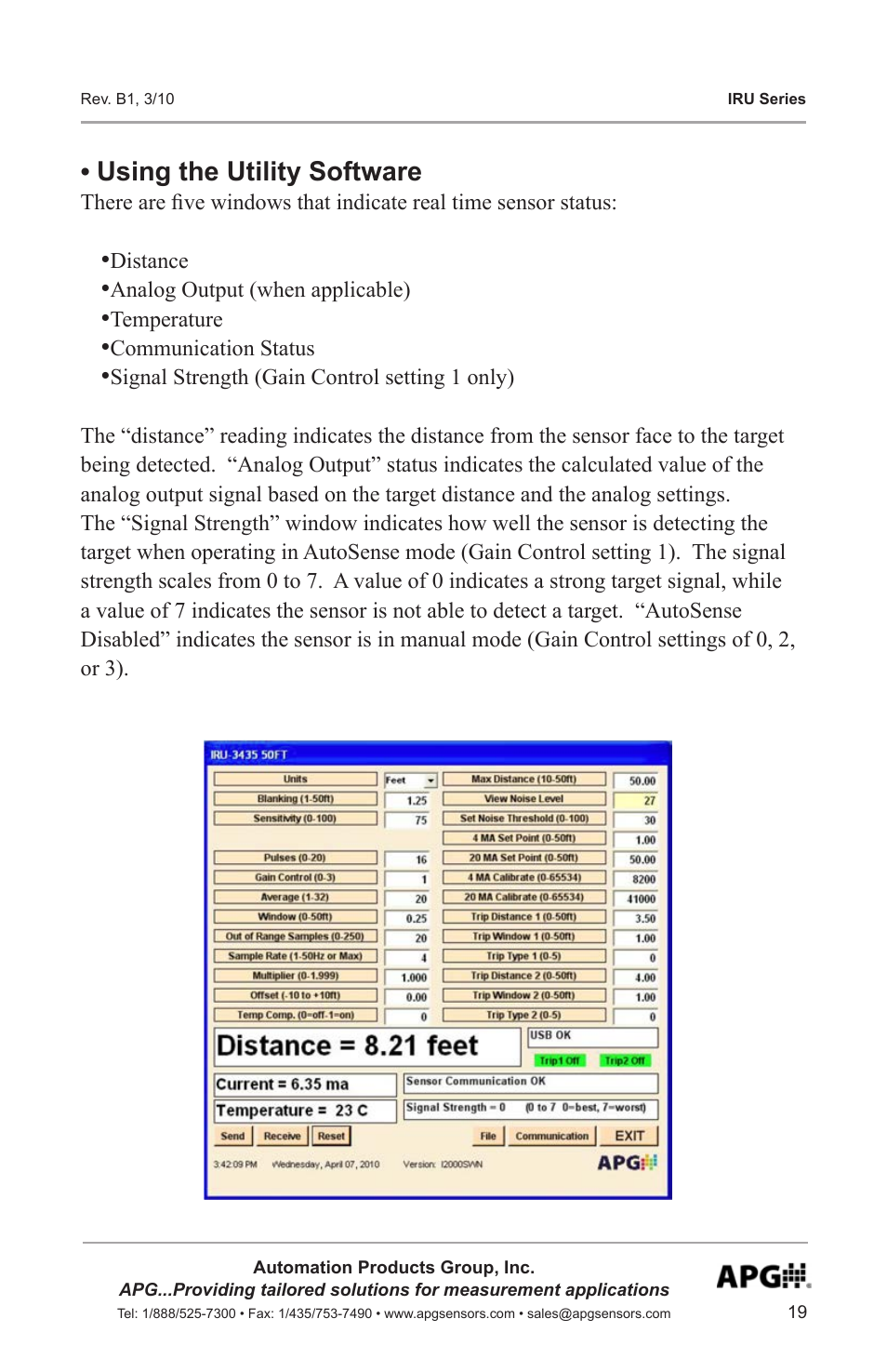 Using the utility software | APG IRU-9400 user manual User Manual | Page 19 / 42