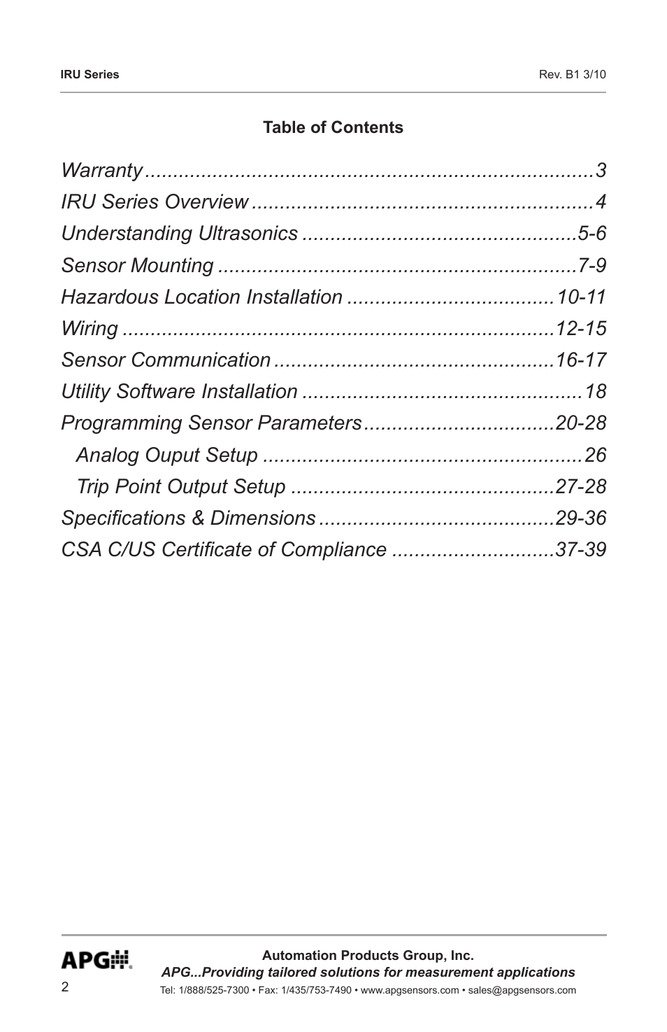 APG IRU-9400 user manual User Manual | Page 2 / 42