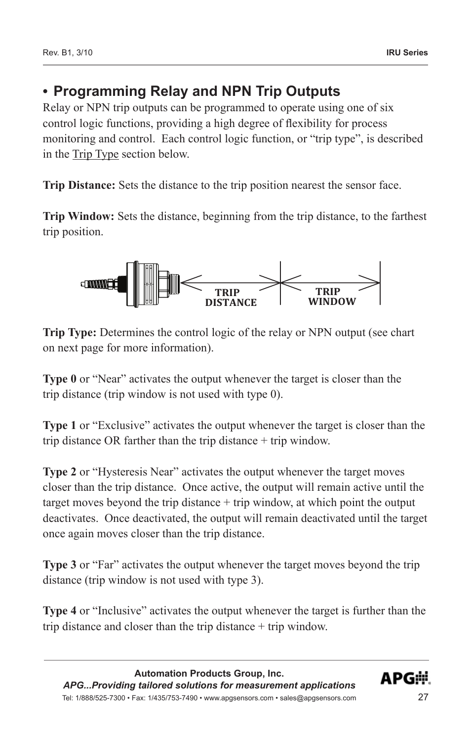 Programming relay and npn trip outputs | APG IRU-9400 user manual User Manual | Page 27 / 42