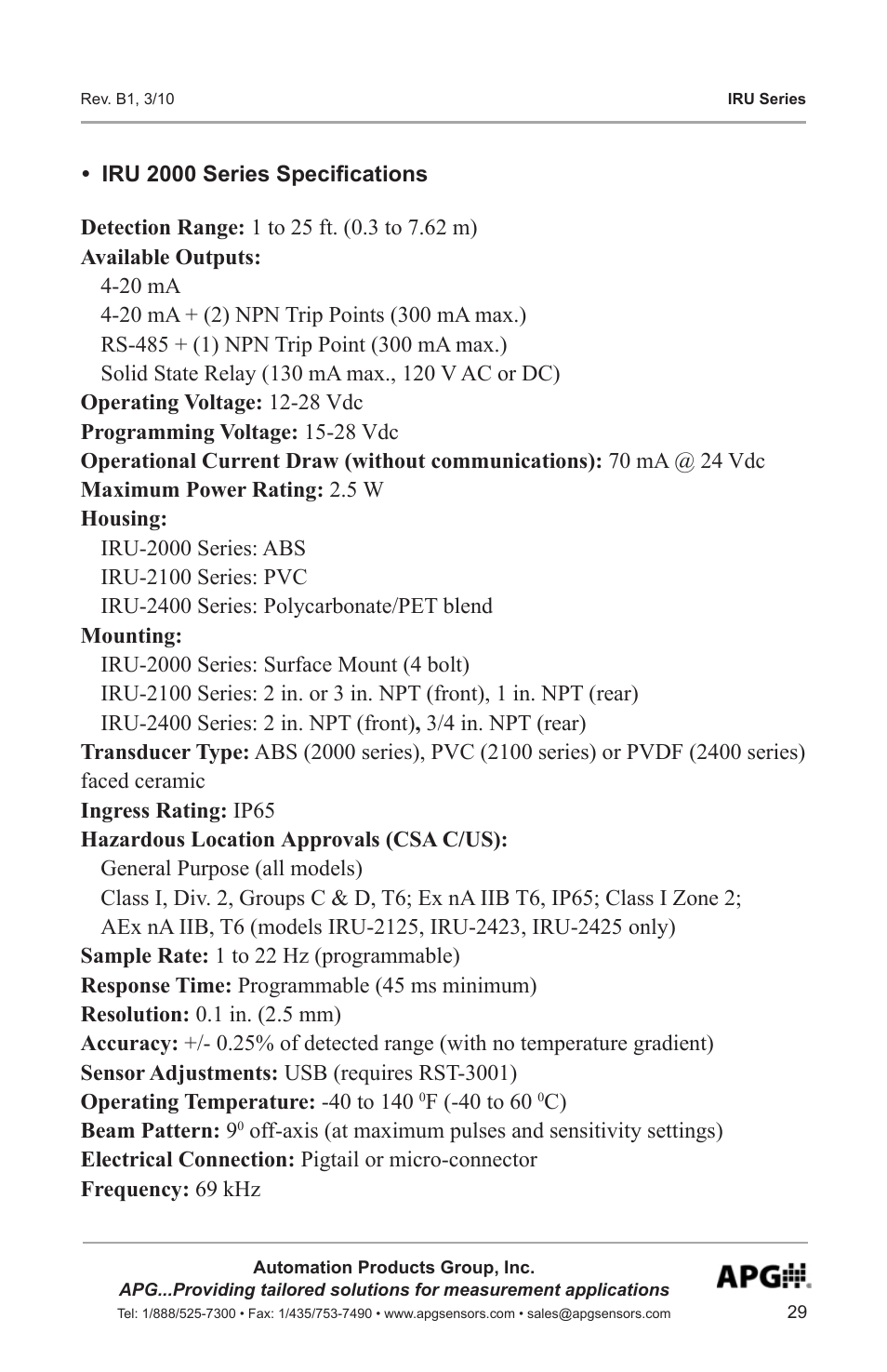 APG IRU-9400 user manual User Manual | Page 29 / 42