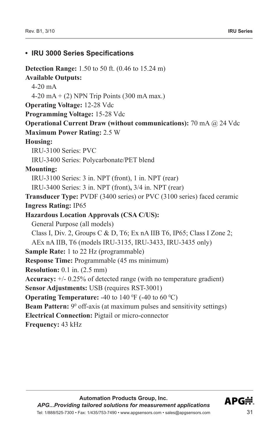 APG IRU-9400 user manual User Manual | Page 31 / 42