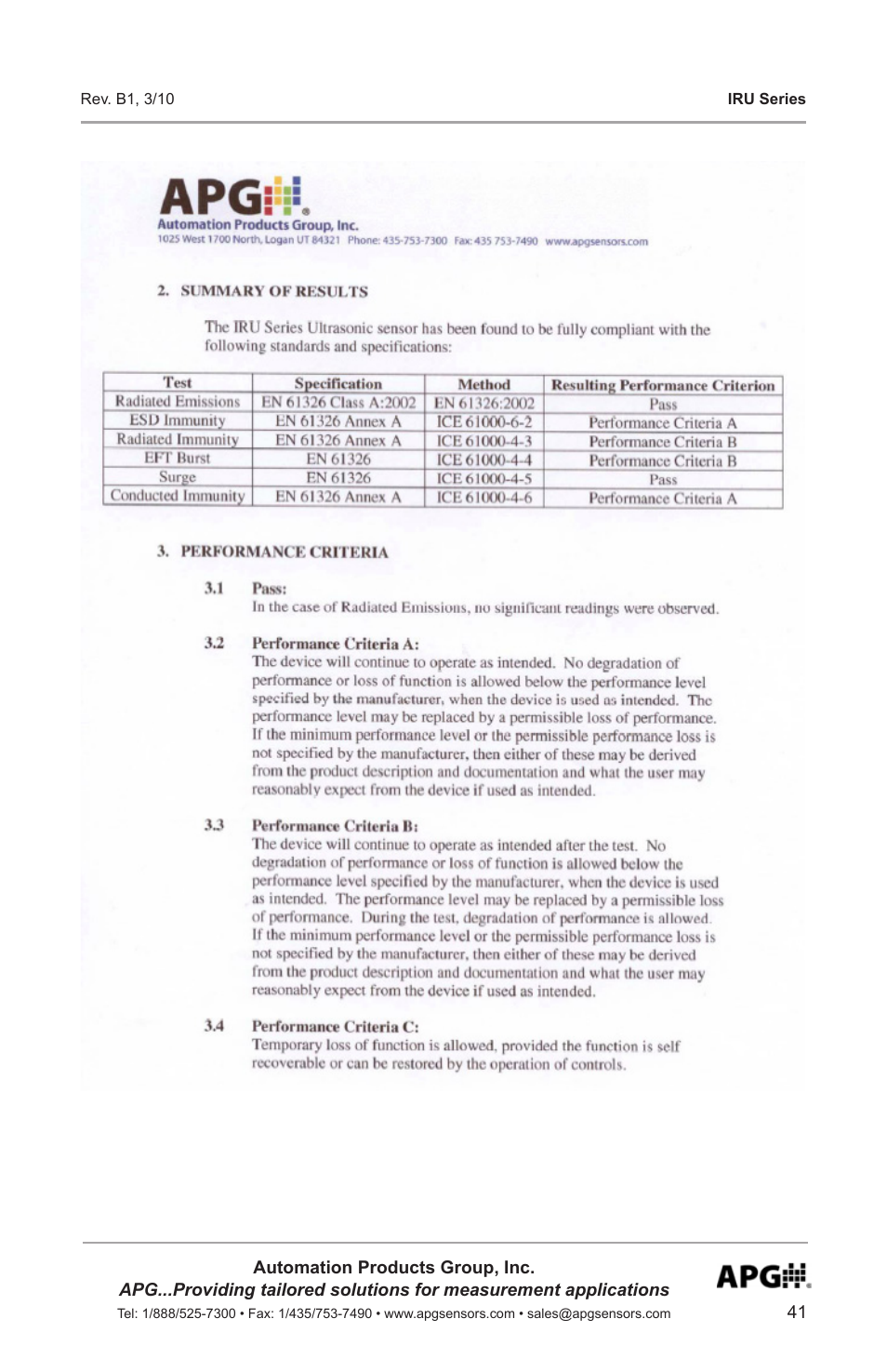 APG IRU-9400 user manual User Manual | Page 41 / 42
