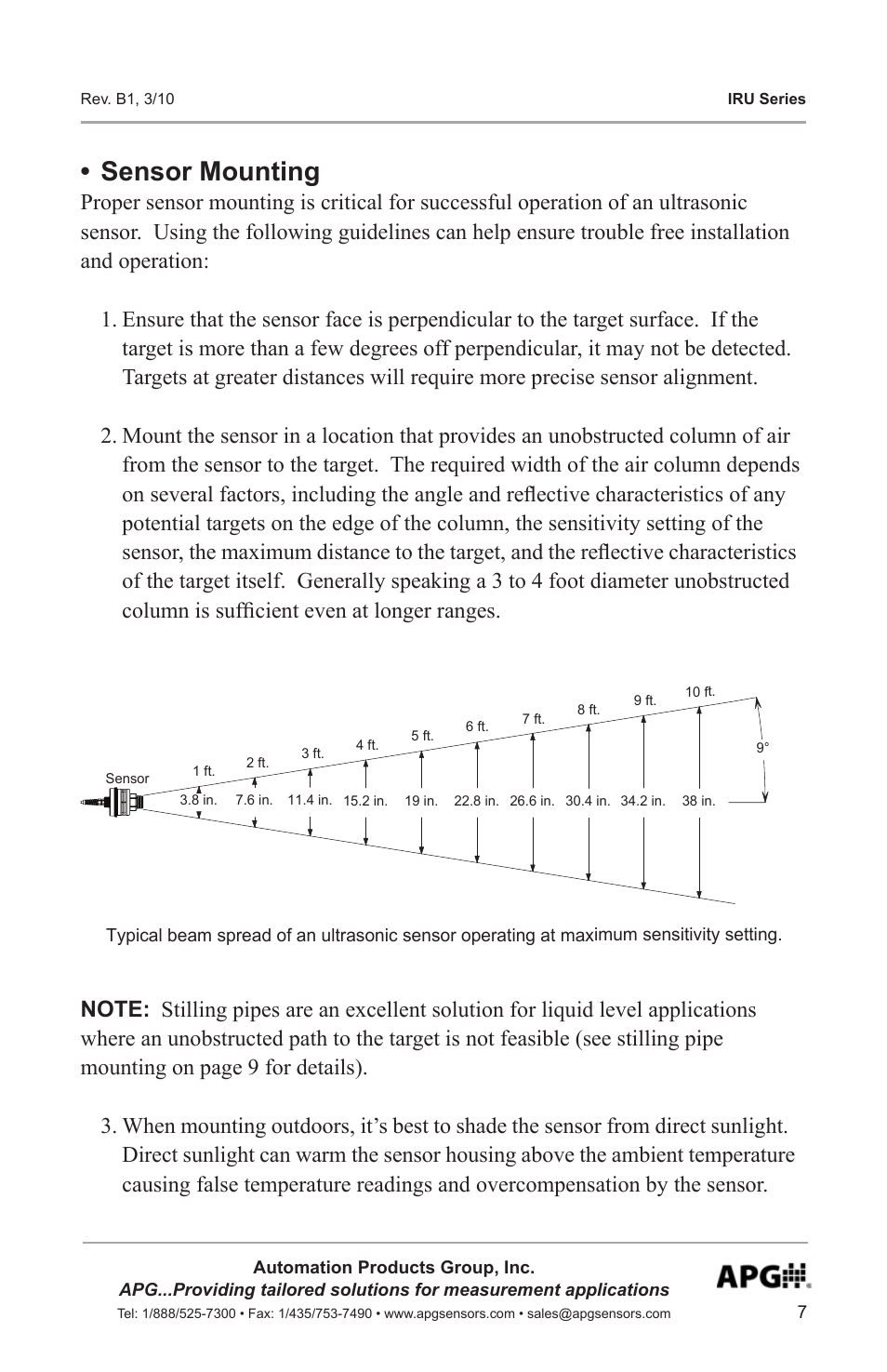 Sensor mounting | APG IRU-9400 user manual User Manual | Page 7 / 42