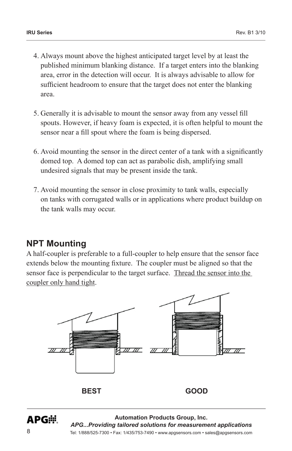Npt mounting | APG IRU-9400 user manual User Manual | Page 8 / 42