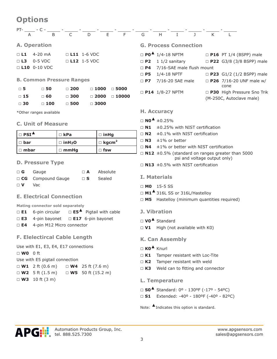 Options | APG PT-L10-C datasheet User Manual | Page 3 / 4