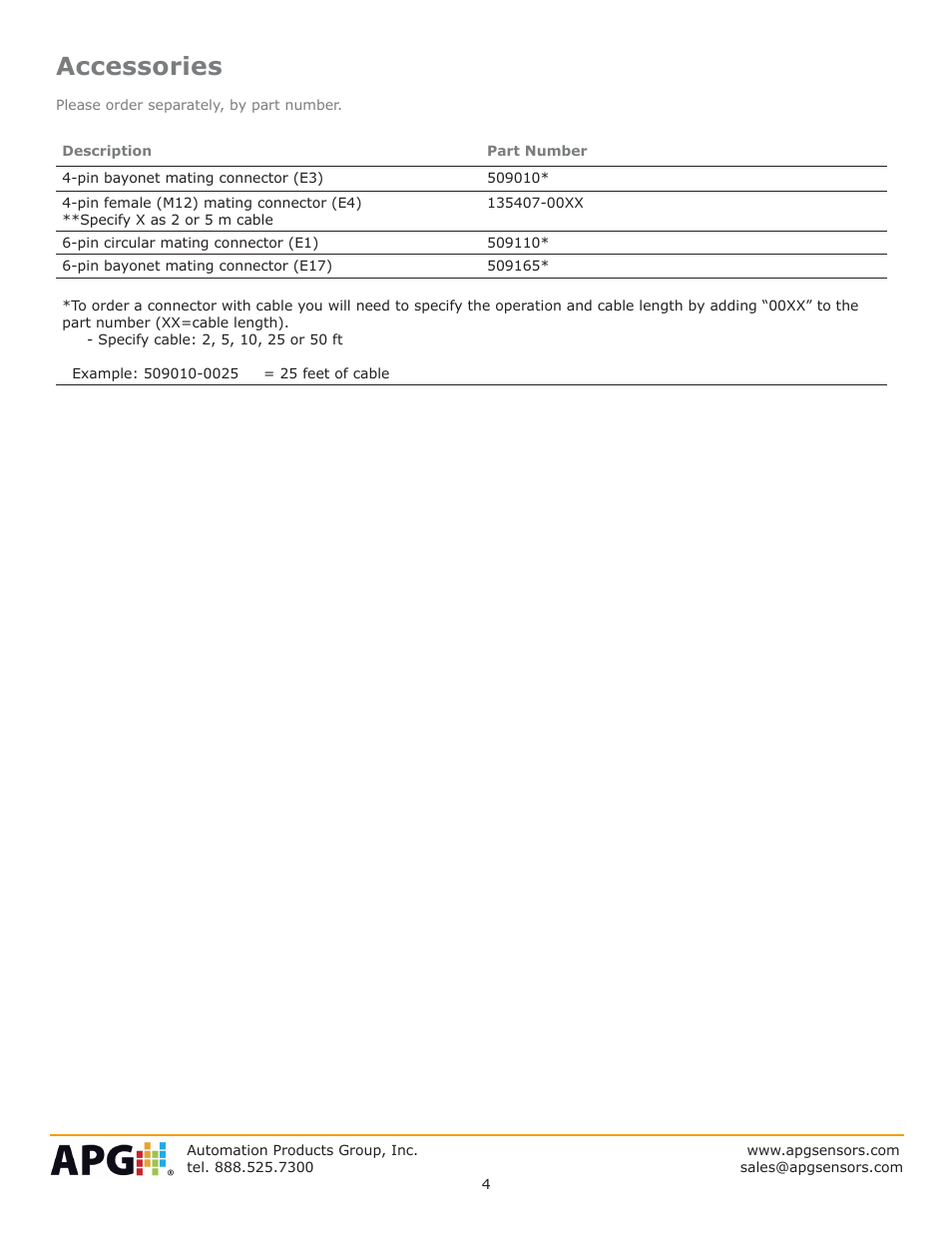 Accessories | APG PT-L10-C datasheet User Manual | Page 4 / 4