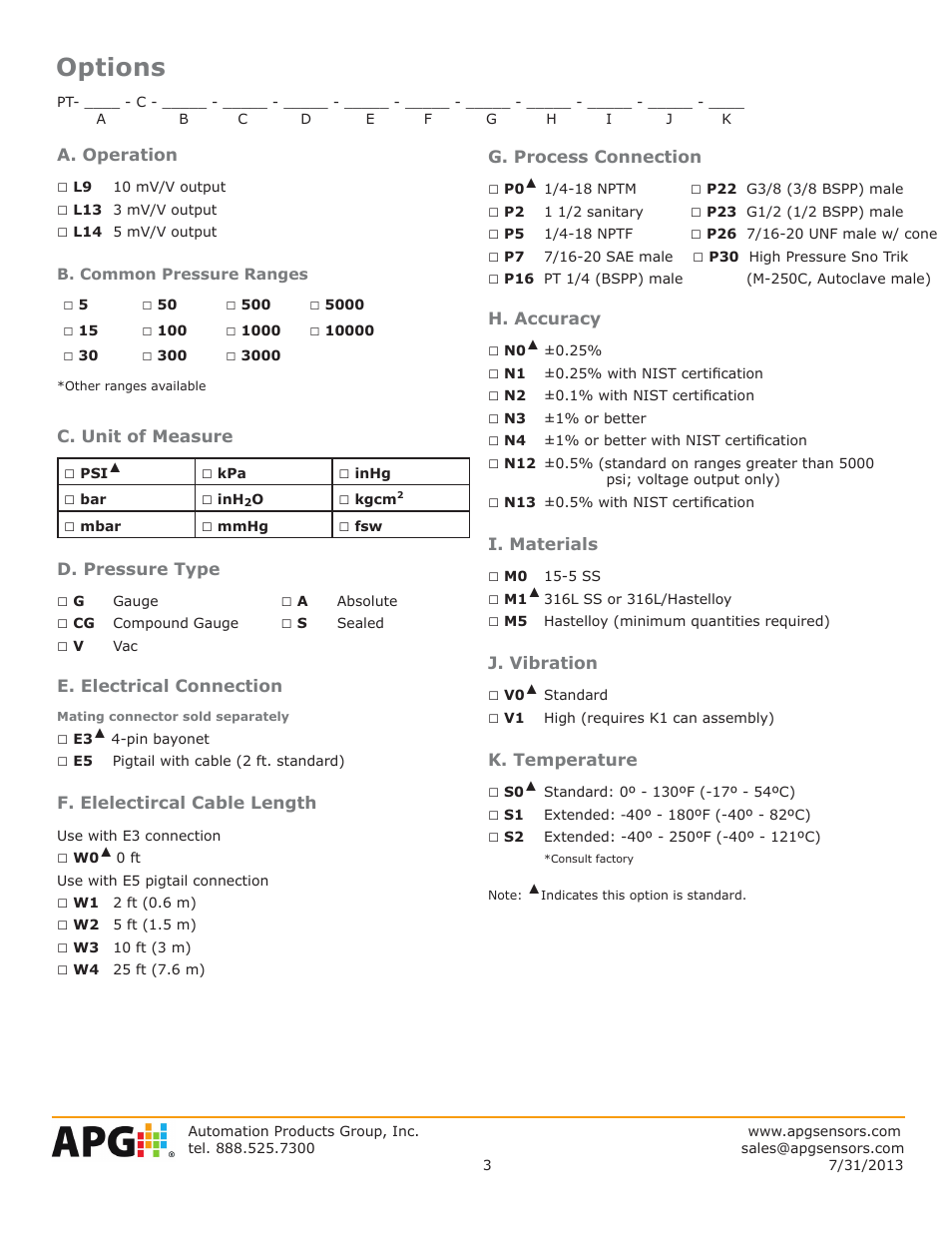 Options | APG L14-C datasheet User Manual | Page 3 / 4