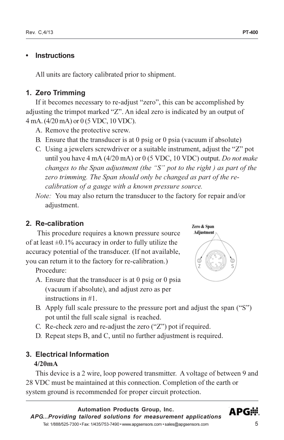 APG PT-400 Pressure Transducer user manual User Manual | Page 5 / 17