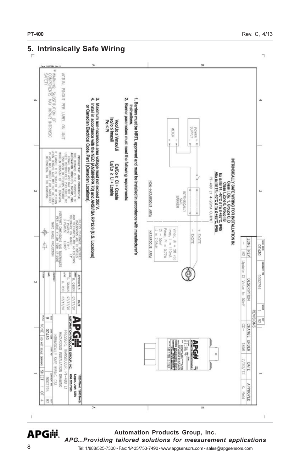 Intrinsically safe wiring | APG PT-400 Pressure Transducer user manual User Manual | Page 8 / 17