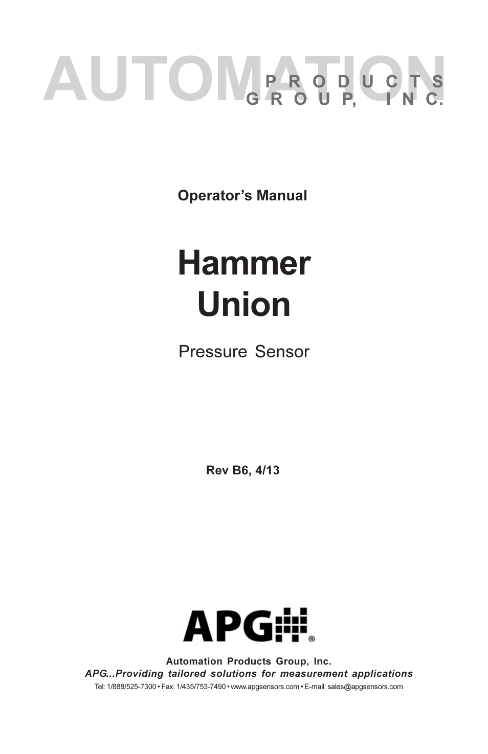 APG Hammer Union Pressure Tansmitter user manual User Manual | 13 pages