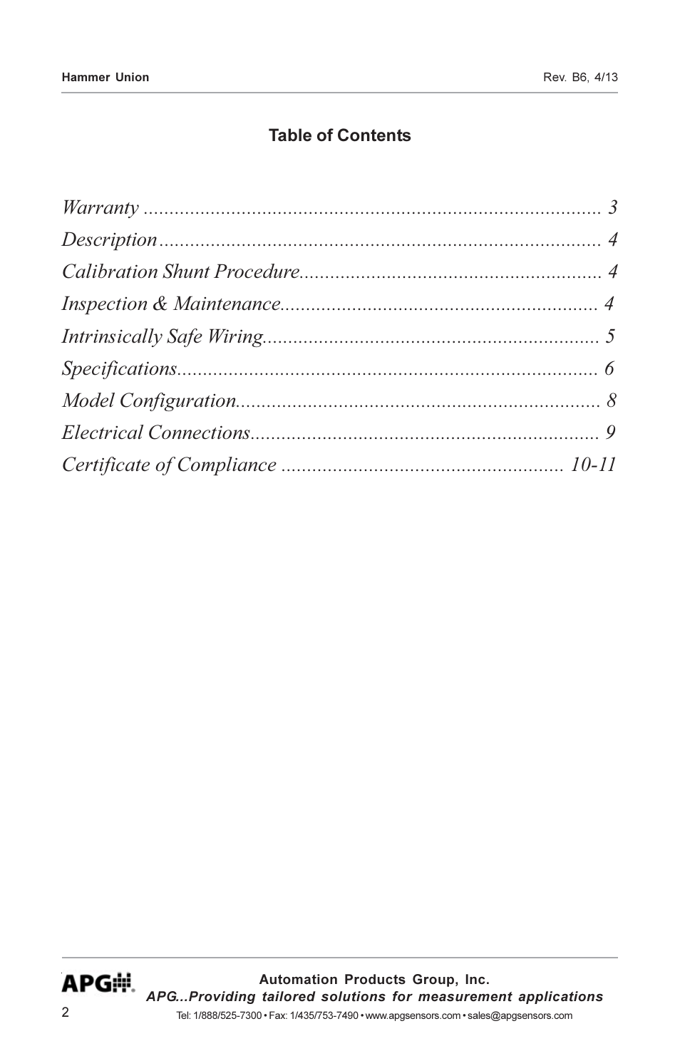 APG Hammer Union Pressure Tansmitter user manual User Manual | Page 2 / 13
