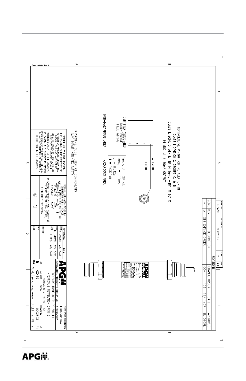 Nonincendive wiring | APG PT-503 Slave Submersible user manual User Manual | Page 6 / 16