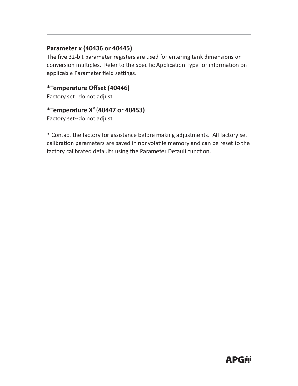 Temperature x | APG PT-503 Slave Submersible Modbus user manual User Manual | Page 29 / 32