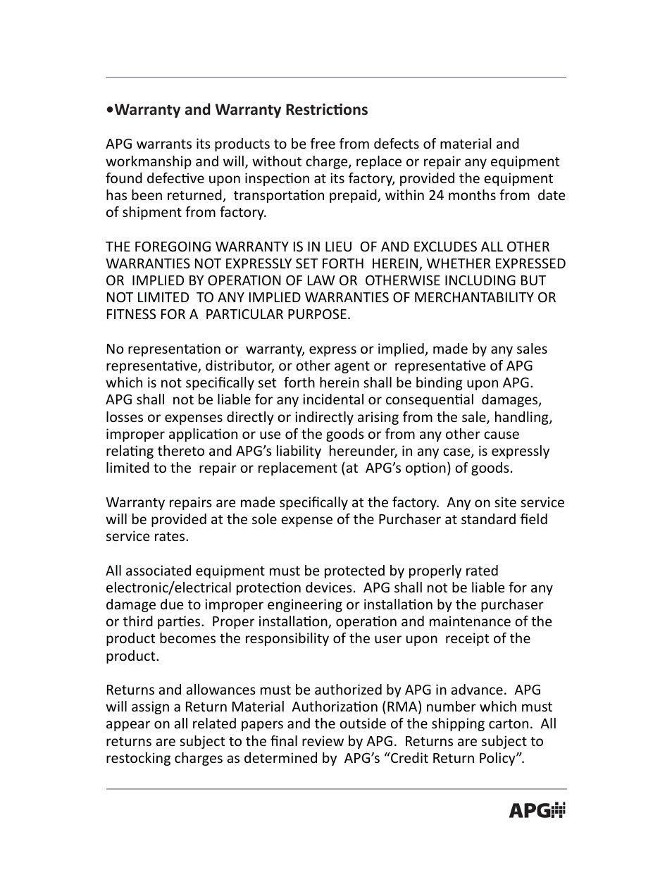 Warranty and warranty restric ons | APG PT-503 Slave Submersible Modbus user manual User Manual | Page 3 / 32