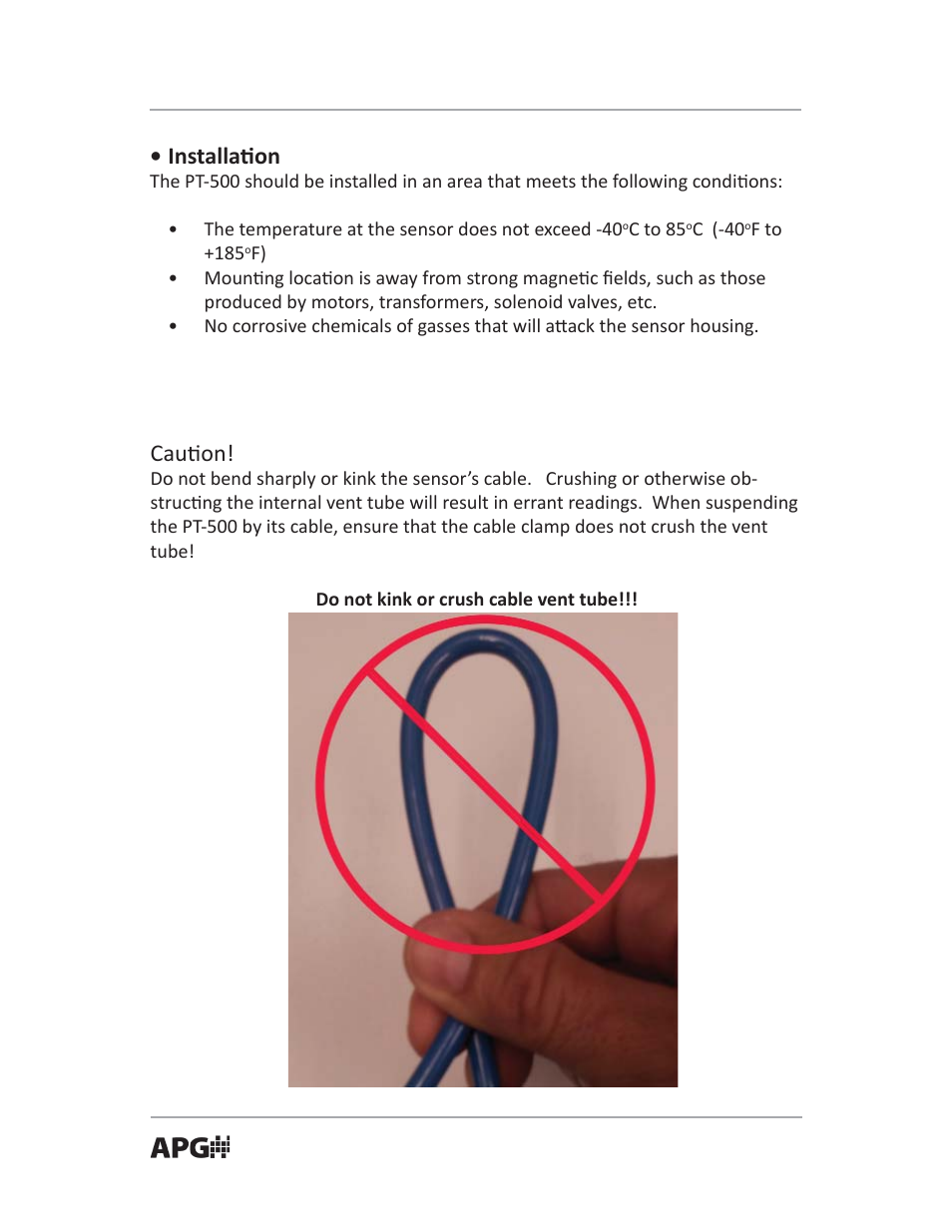 Installa on, Cau on | APG PT-503 Slave Submersible Modbus user manual User Manual | Page 4 / 32