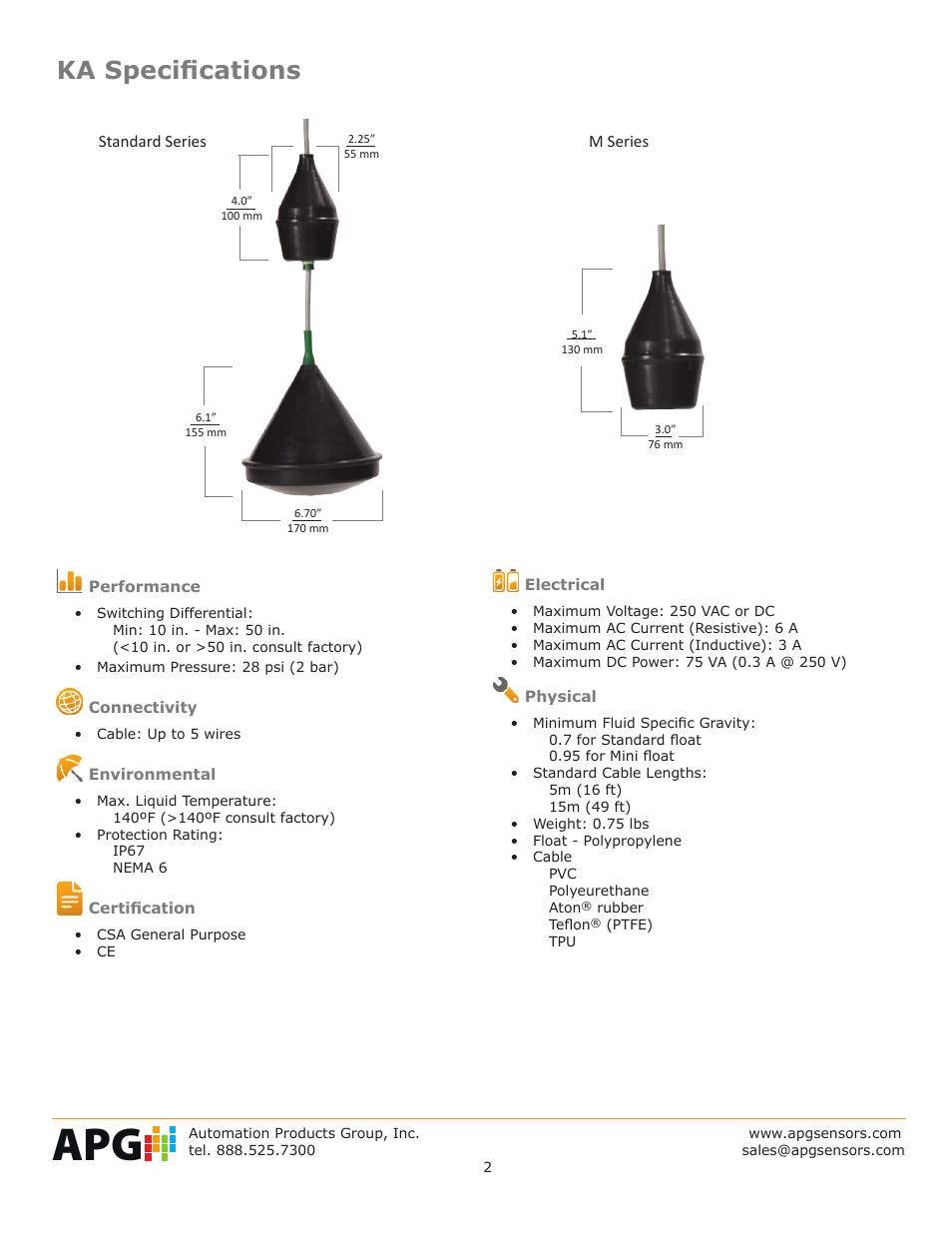 Ka specifications | APG KA Cable Suspended datasheet User Manual | Page 2 / 6