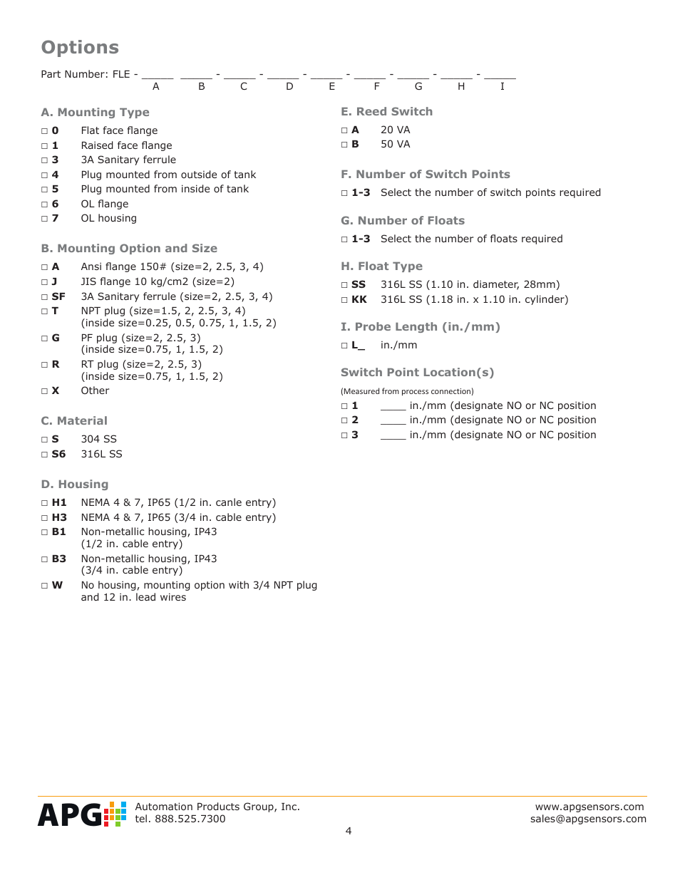 Options | APG FL Series datasheet User Manual | Page 4 / 4