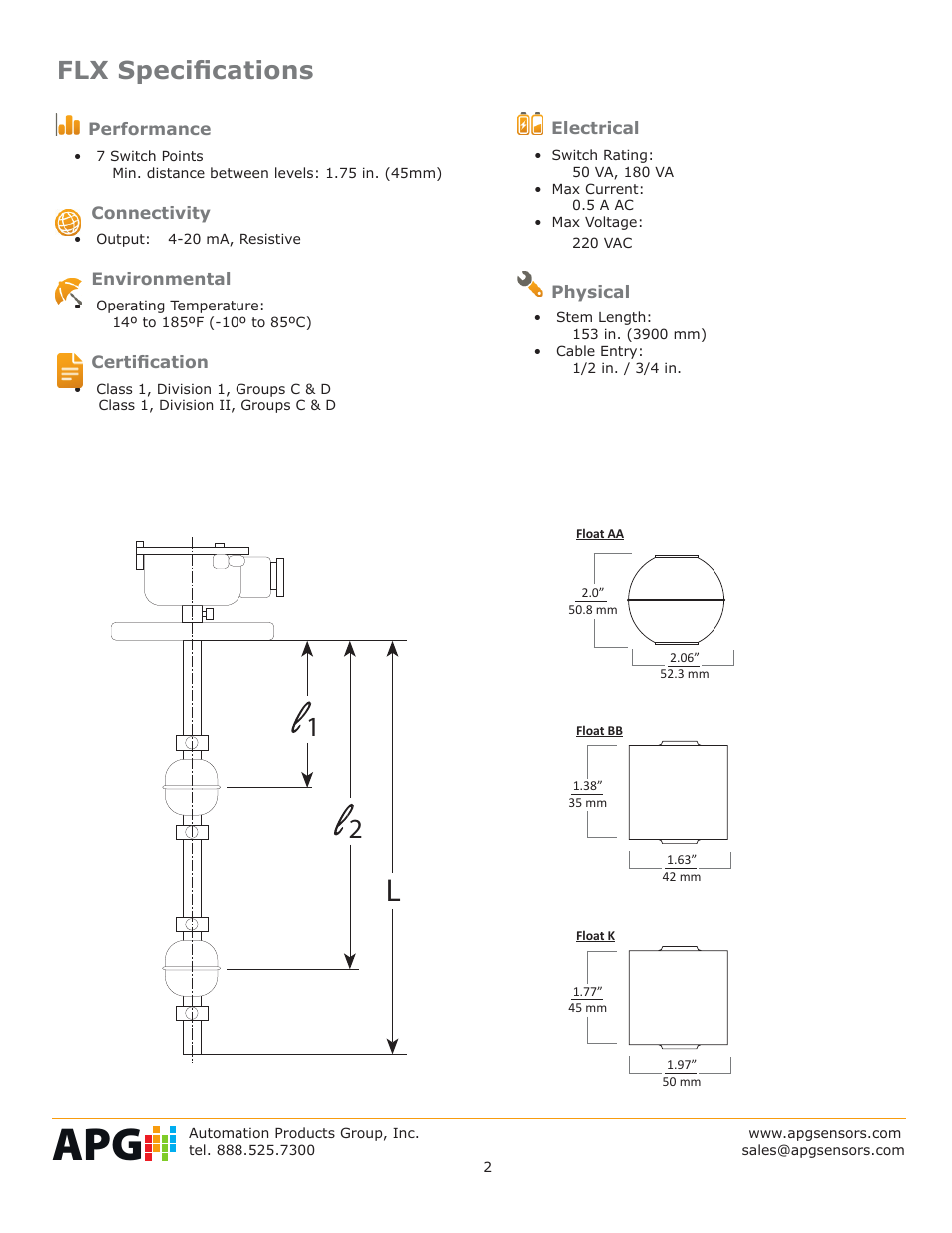 Flx specifications | APG FLX datasheet User Manual | Page 2 / 4