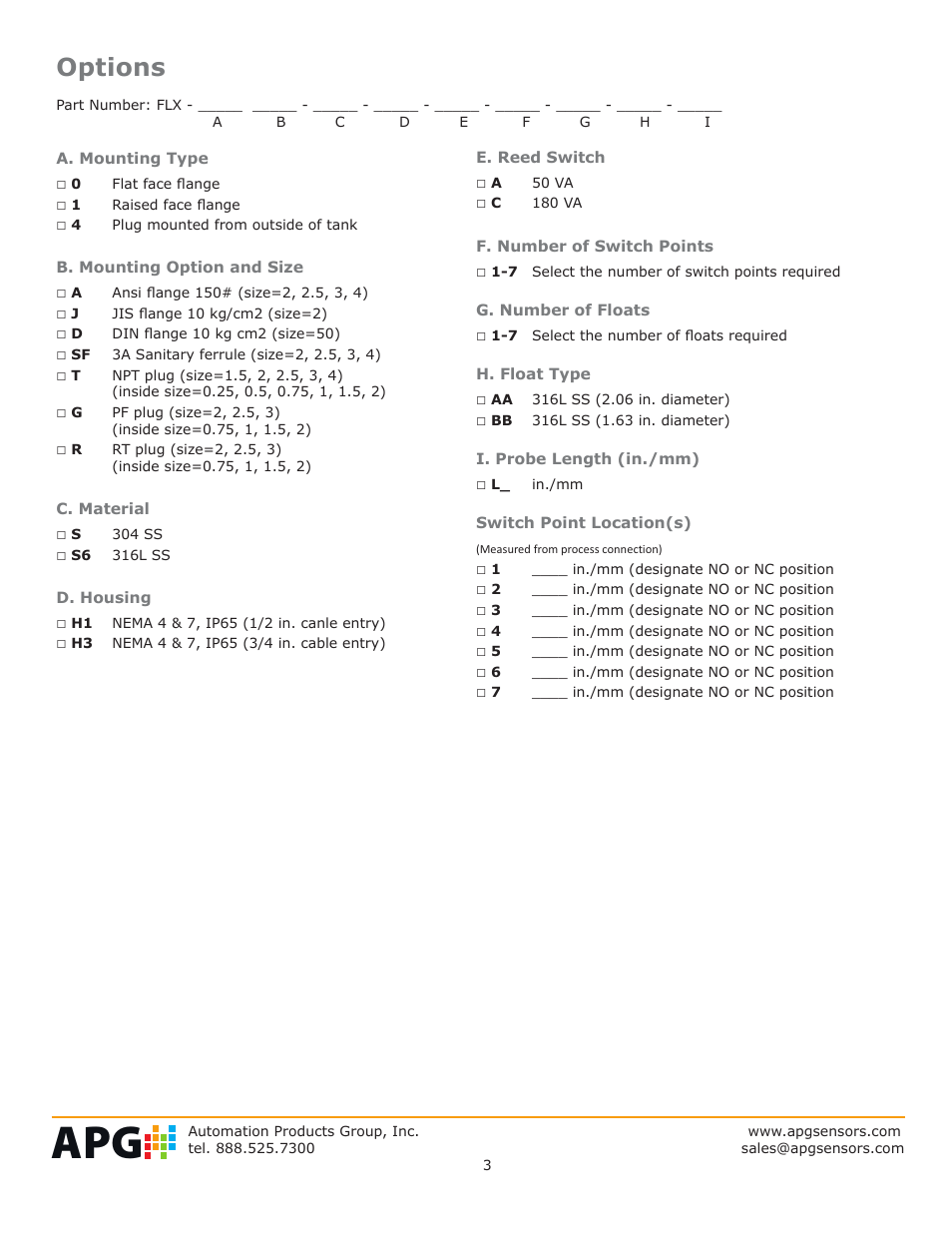 Options | APG FLX datasheet User Manual | Page 3 / 4