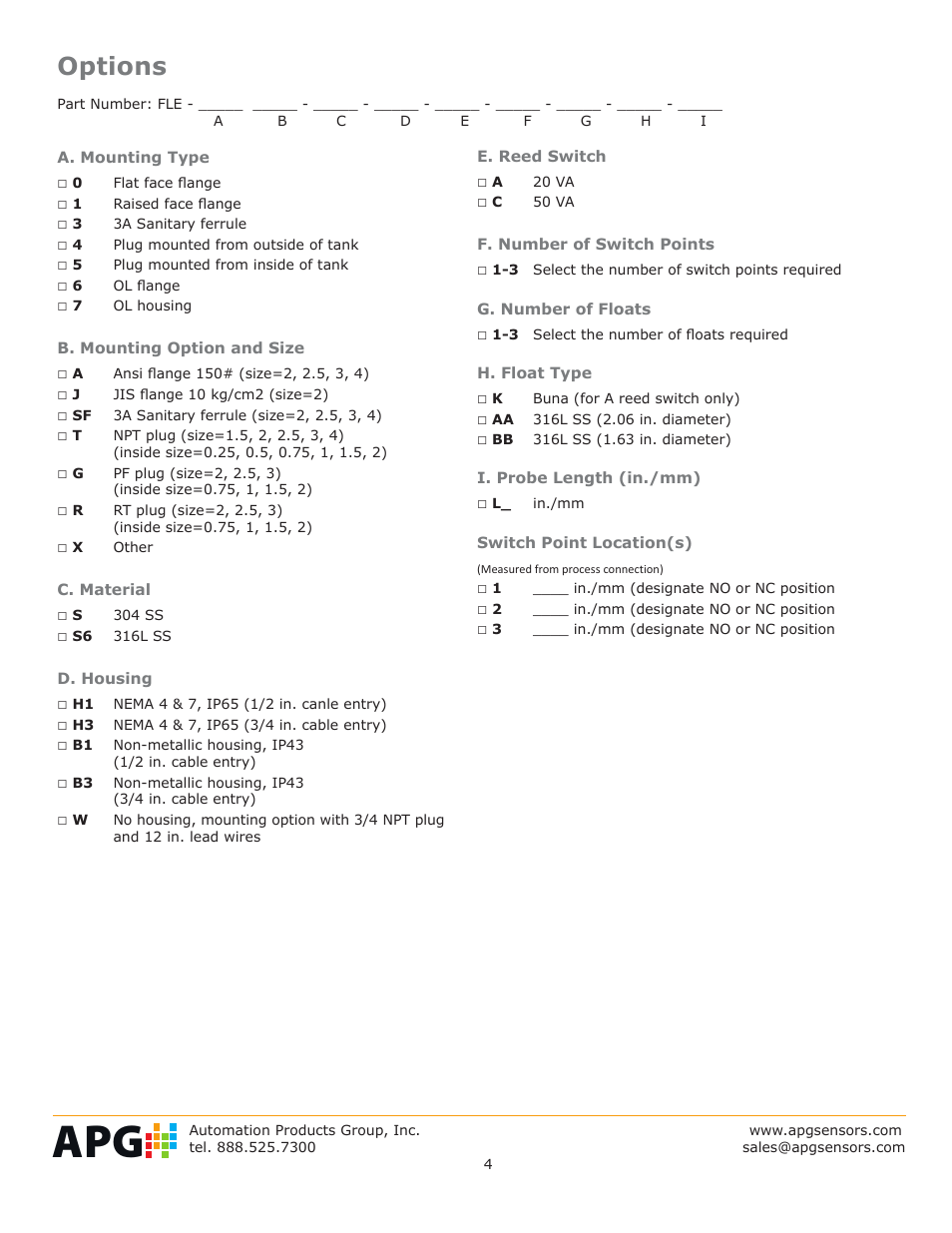 Options | APG FLX datasheet User Manual | Page 4 / 4