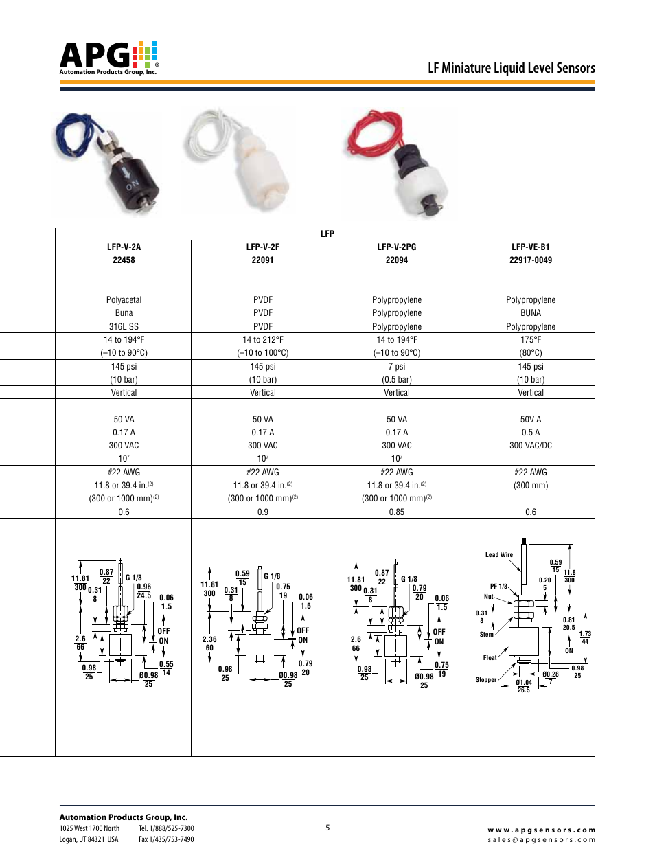 Lf miniature liquid level sensors | APG LF Series datasheet User Manual | Page 4 / 10