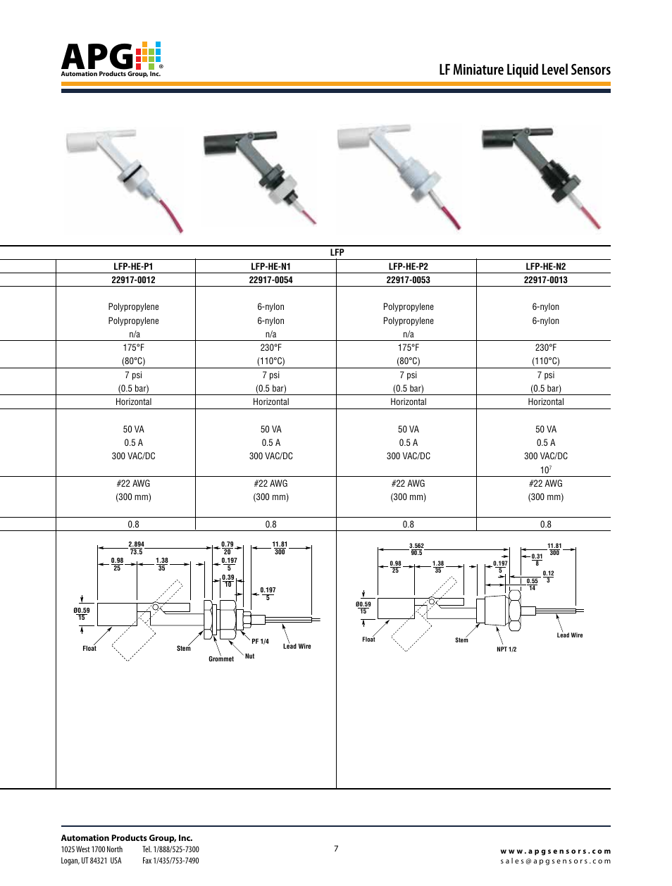 Lf miniature liquid level sensors | APG LF Series datasheet User Manual | Page 6 / 10