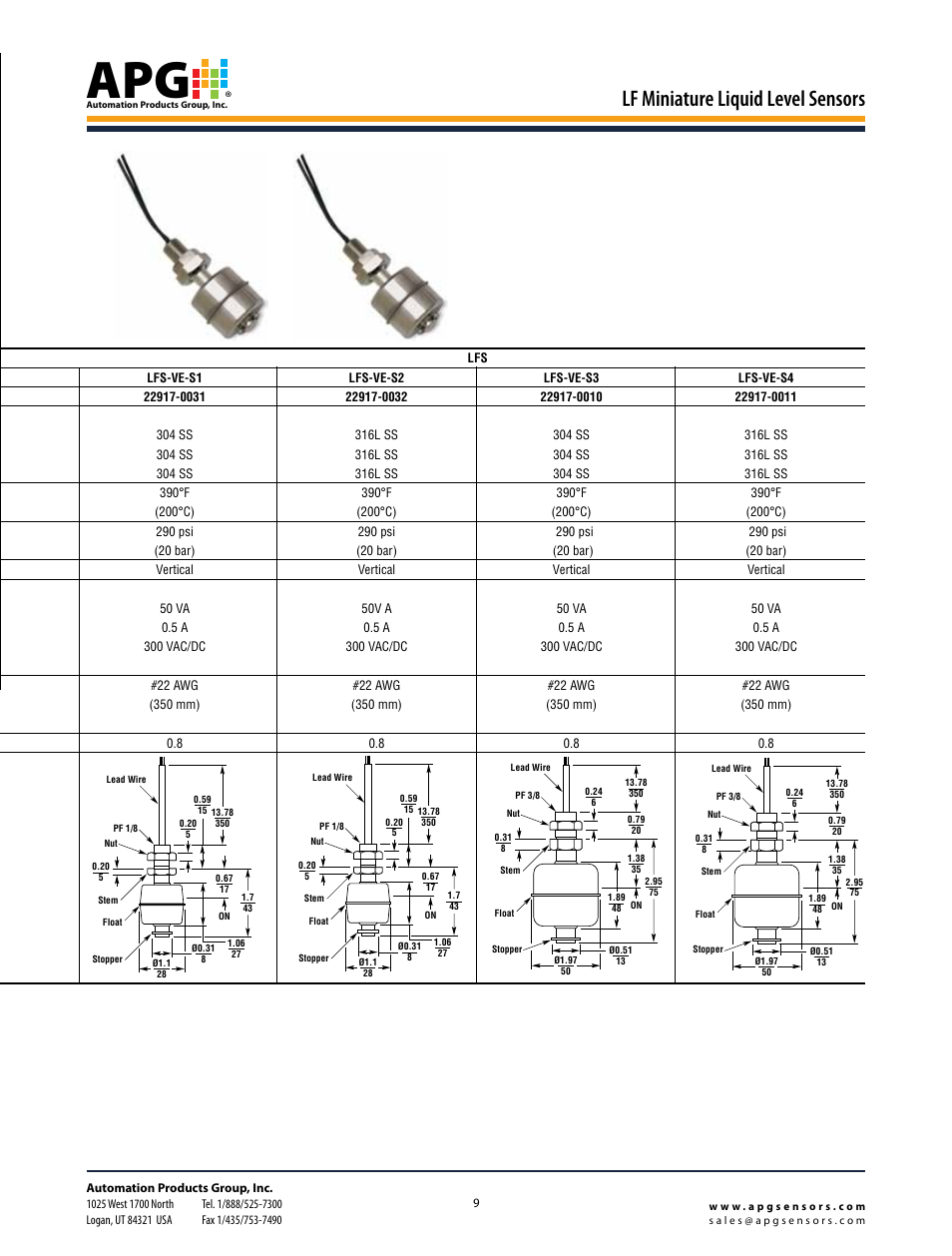 Lf miniature liquid level sensors | APG LF Series datasheet User Manual | Page 8 / 10