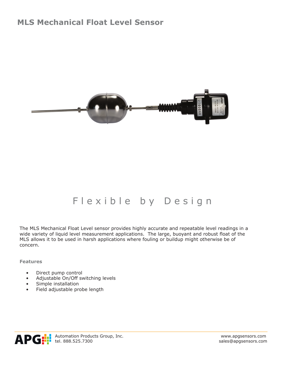 APG MLS Movable Float datasheet User Manual | 2 pages