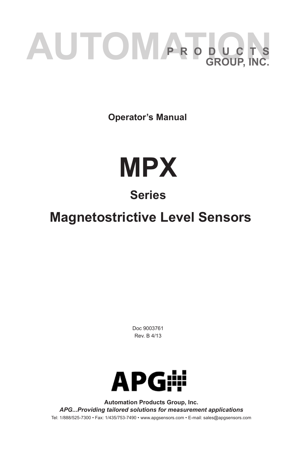 APG MPX Slave Sensor user manual User Manual | 48 pages