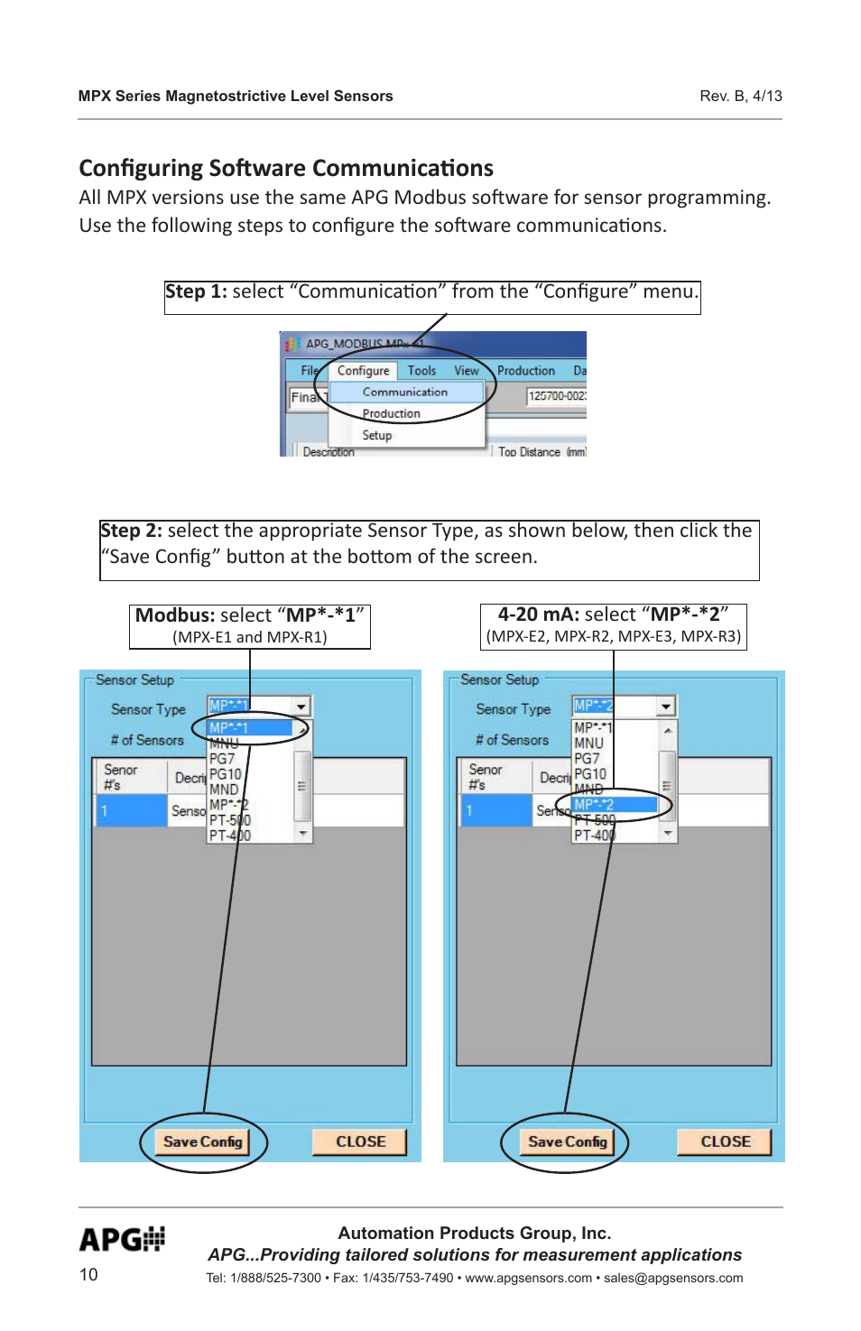 Configuring software communications | APG MPX Slave Sensor user manual User Manual | Page 10 / 48