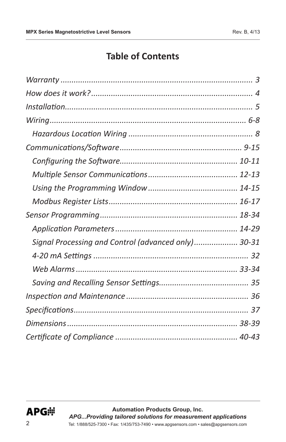 APG MPX Slave Sensor user manual User Manual | Page 2 / 48
