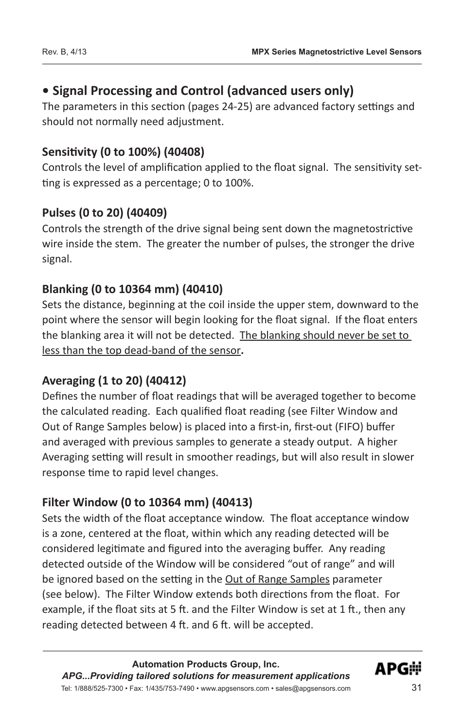 APG MPX Slave Sensor user manual User Manual | Page 31 / 48