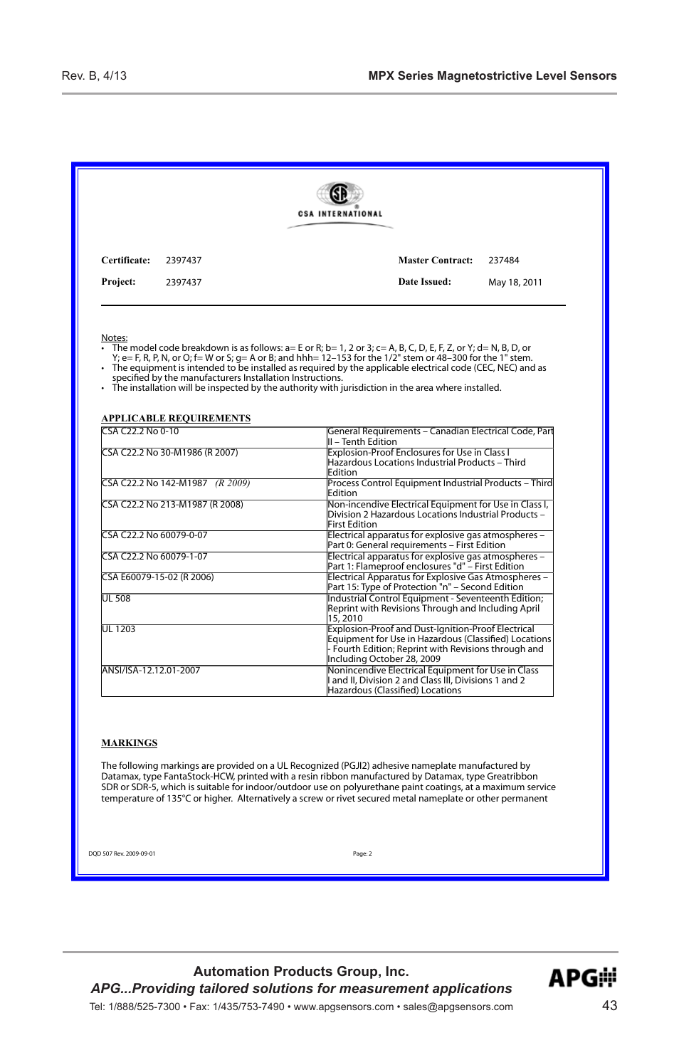 APG MPX Slave Sensor user manual User Manual | Page 43 / 48