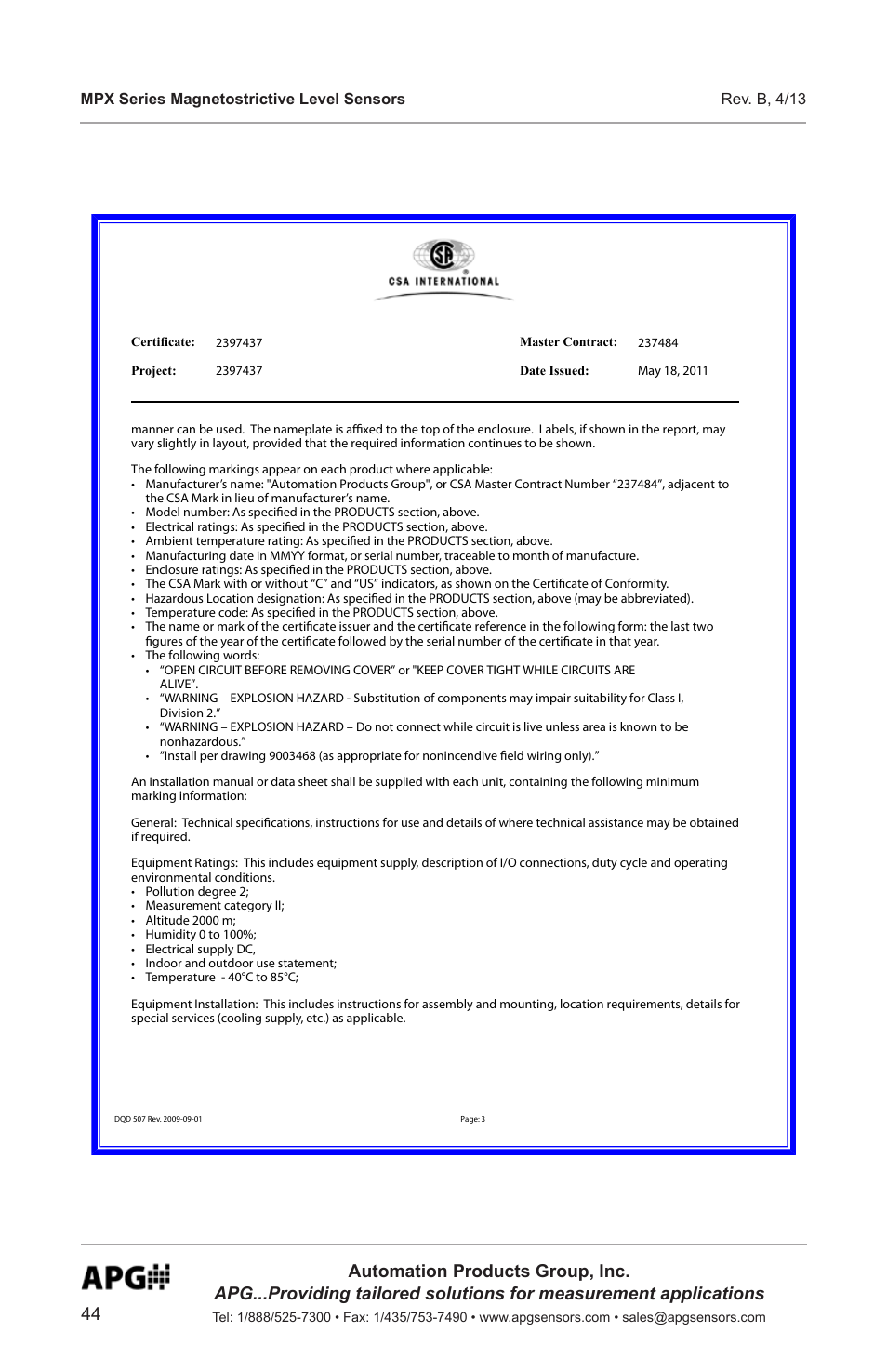 APG MPX Slave Sensor user manual User Manual | Page 44 / 48