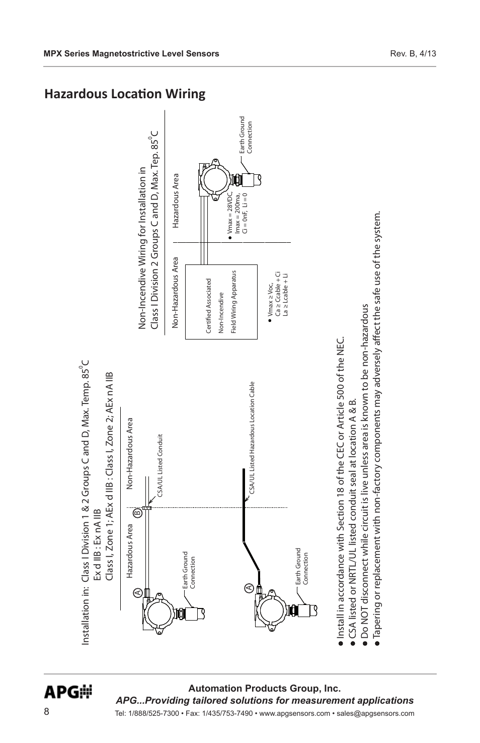 Hazardous location wiring | APG MPX Slave Sensor user manual User Manual | Page 8 / 48