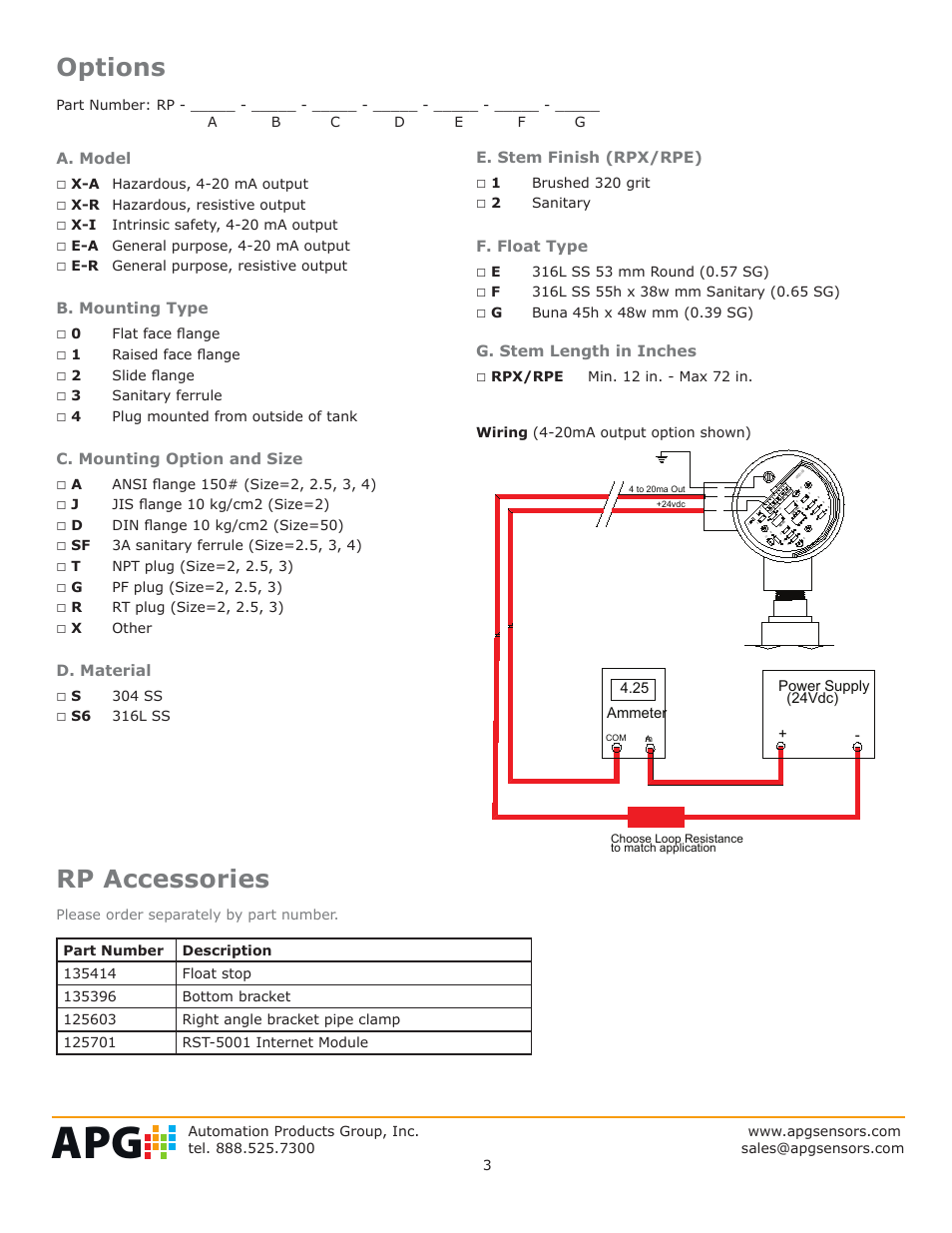 Options, Rp accessories | APG RP Resistive Chain datasheet User Manual | Page 3 / 4