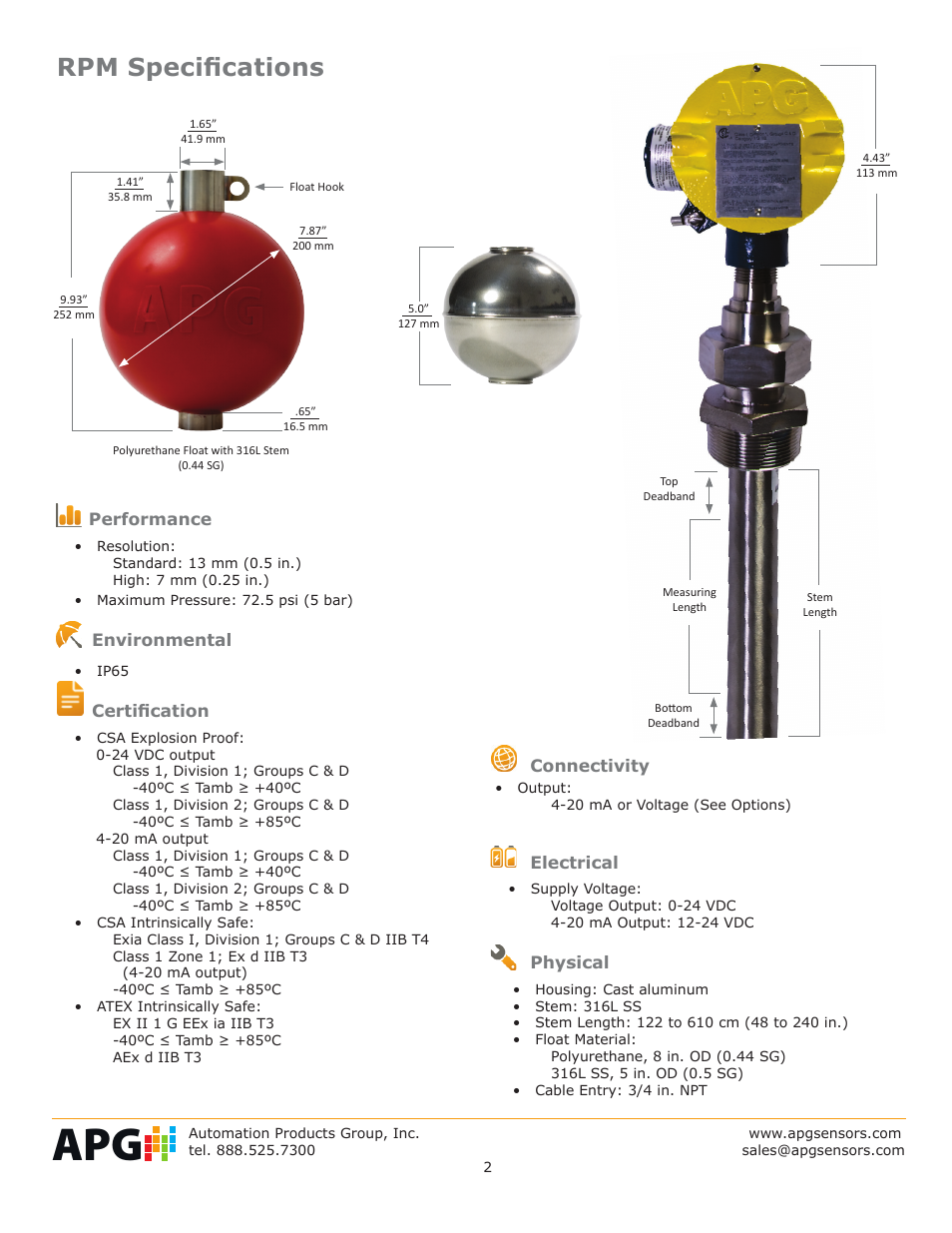 Rpm specifications | APG RPM Explosion Proof Resistive Chain datasheet User Manual | Page 2 / 4